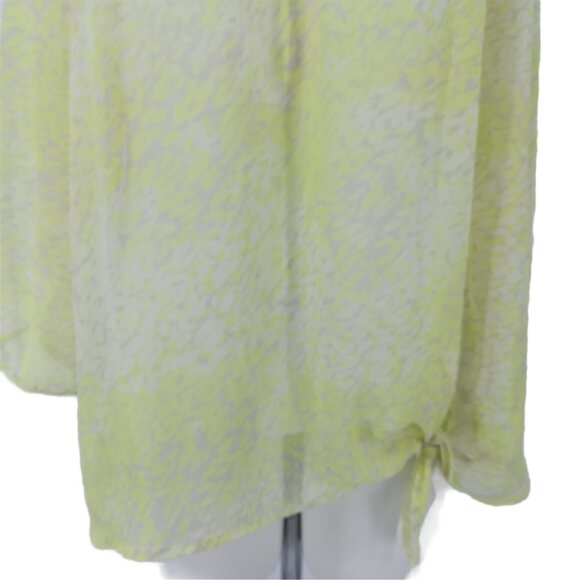 Express Animal Print Sheer Popover Blouse Size L 3/4 Sleeve Tie Waist Yellow Top - Picture 4 of 12
